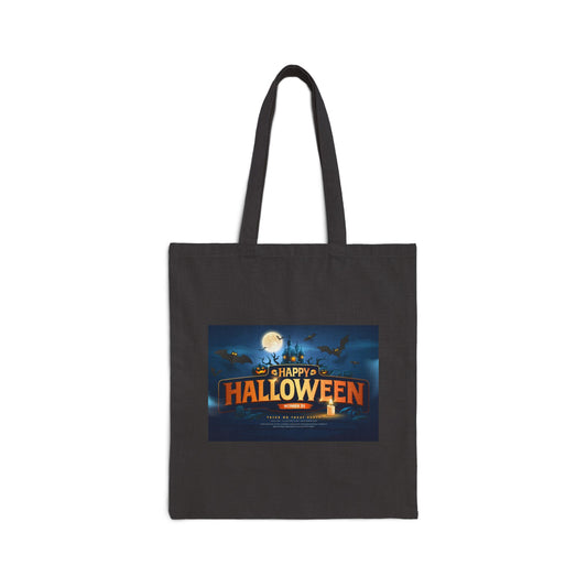 Halloween Themed Cotton Canvas Tote Bag, Eco-Friendly Bag, Trick or Treat Tote, Spooky Shopping Bag, Halloween Party Favor