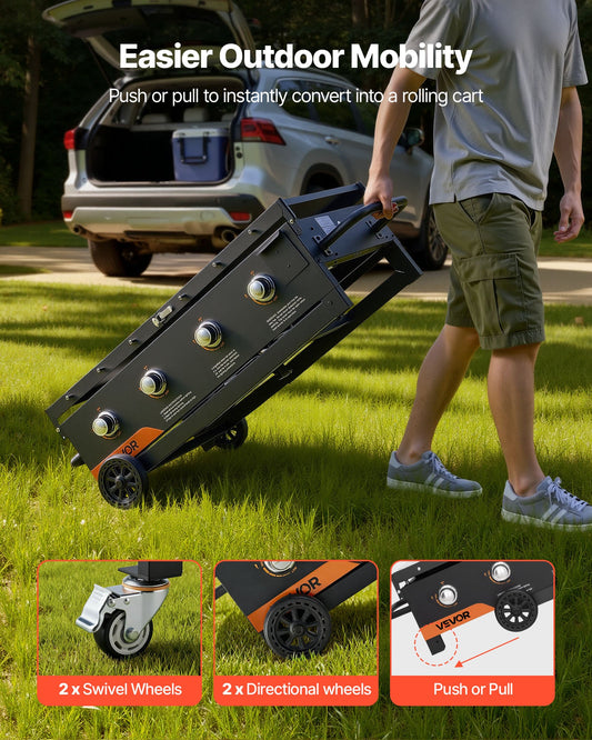 Gas Griddle, 4-Burner Flat Top Grill, 36 Inch Grill Plate Foldable Propane Griddle With Wheels, 60000 BTU Outdoor Flat Top Grills For Pan-Frying, Grilling, Stir-Frying, & BBQ, Pulse Ignition