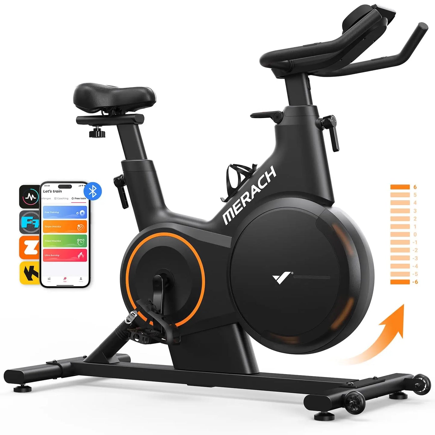 MERACH Exercise Bike Smart Magnetic Stationary Bike Indoor Cycling Adjustable Incline ±6° Grade Level Capacity Home Weight Loss