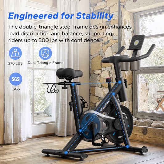 MERACH Magnetic Exercise Bike with App – Quiet Indoor Cycling Bike with Adjustable Seat & 300LB Capacity