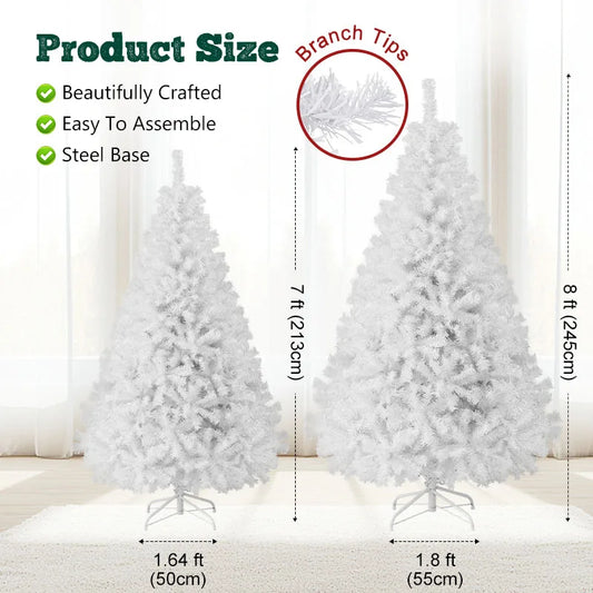 7FT White Christmas Tree with Metal Base – Fluffy 1000 Branches Holiday Decoration