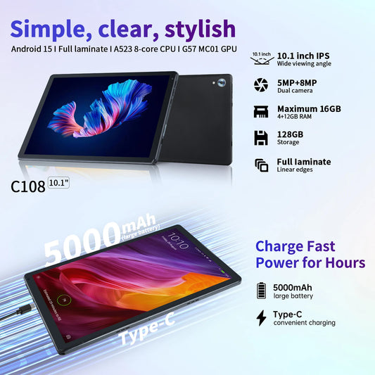 10.1-Inch Android 14 Tablet – 16GB RAM + 128GB Storage + 1TB Expansion | Octa-Core CPU | Stylus, Keyboard & Mouse Bundle