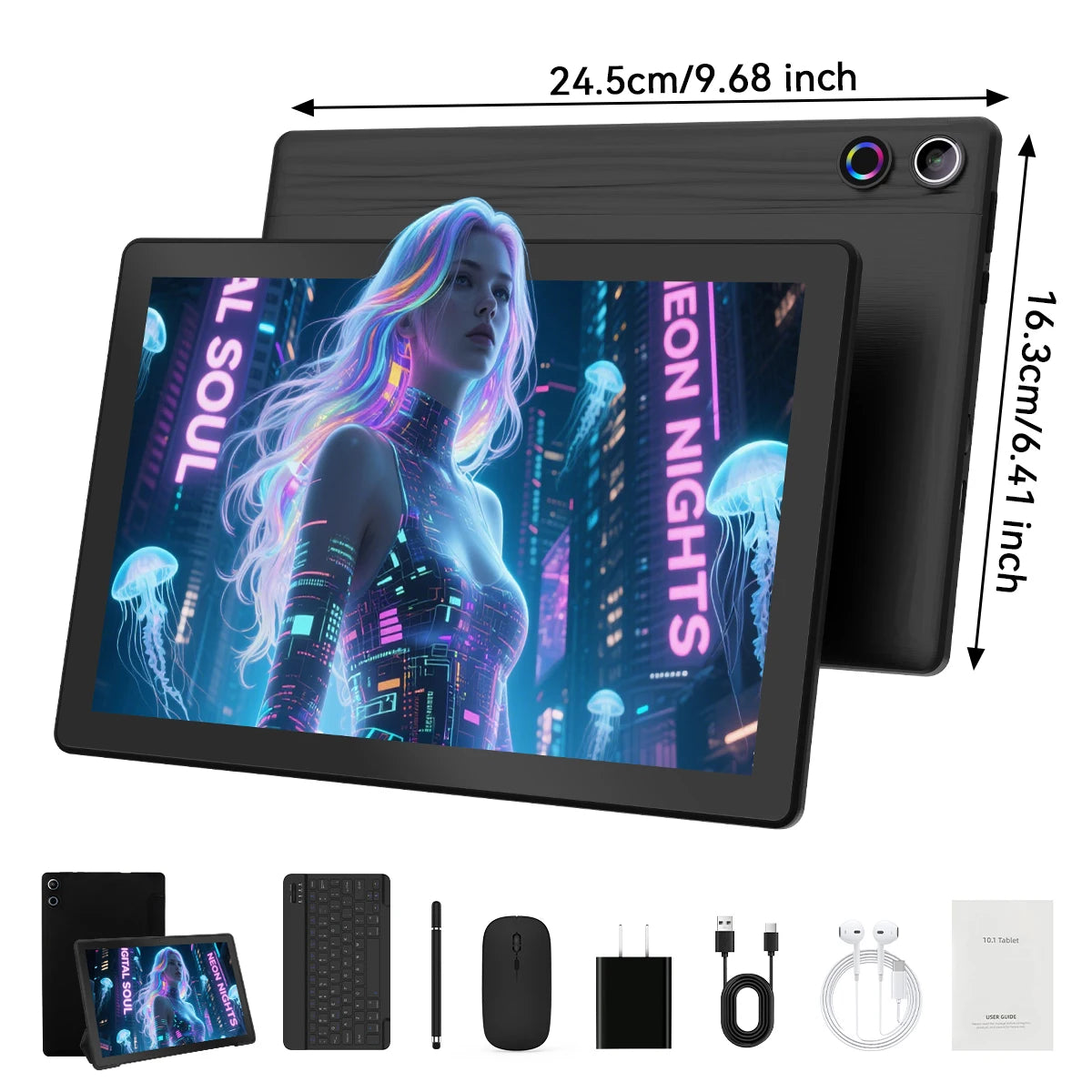 A10L 10-Inch Android 14 Tablet – 12GB RAM + 64GB Storage | Octa-Core CPU | Face Unlock | Keyboard, Mouse & Stylus Bundle