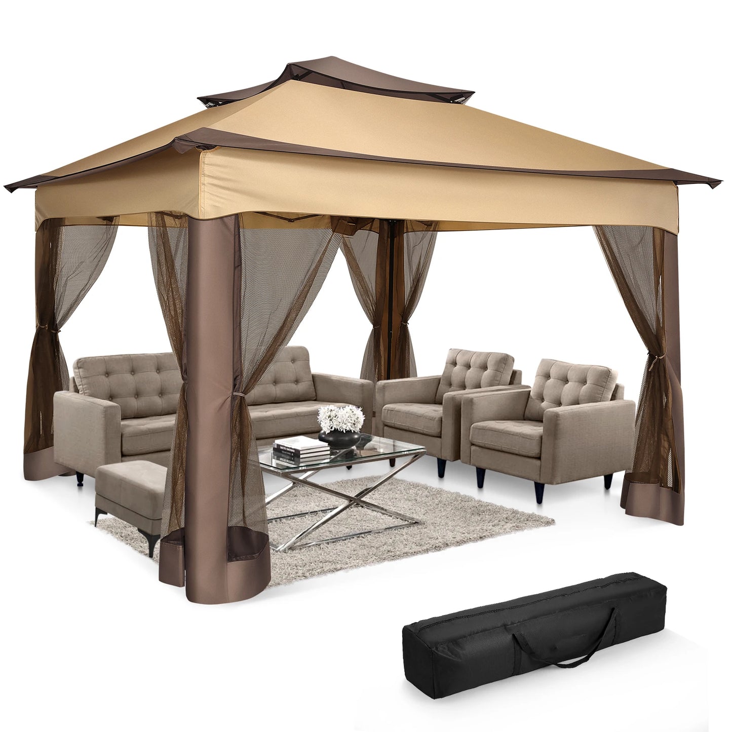11x11FT Pop Up Gazebo Canopy Tent with Mosquito Netting & Carry Bag
