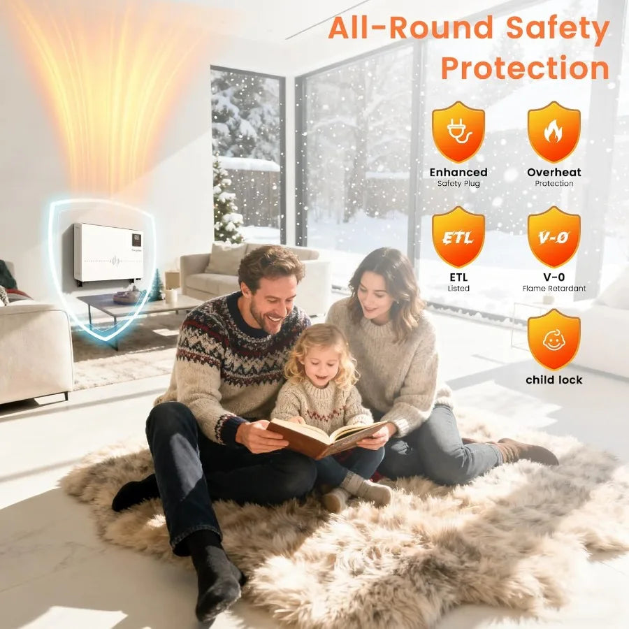 Smart Wall Heater 1500W Wireless Remote Control Electric Space Heater for Indoor Use Wall Mounted Floor Heating with Thermostat