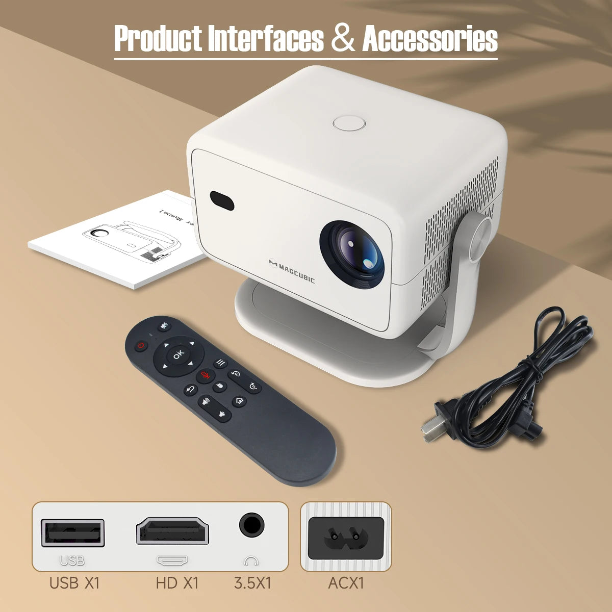 Magcubic 360° Portable 4K Projector – Native 1080P, 650ANSI Brightness, Android 11, Auto Keystone & Focus, WiFi6 & BT5.2