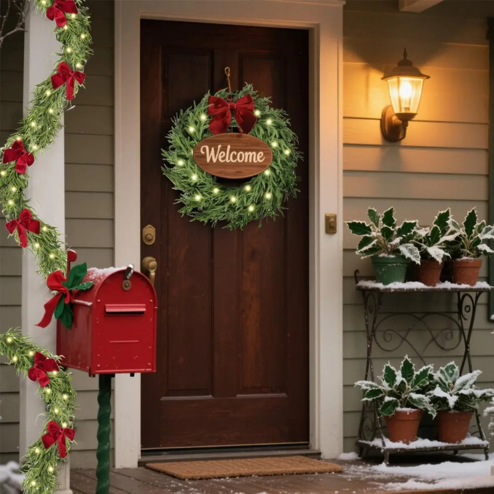 26-Inch Pre-Lit Christmas Artificial Lighted Pine Winter Wreath Christmas Decor