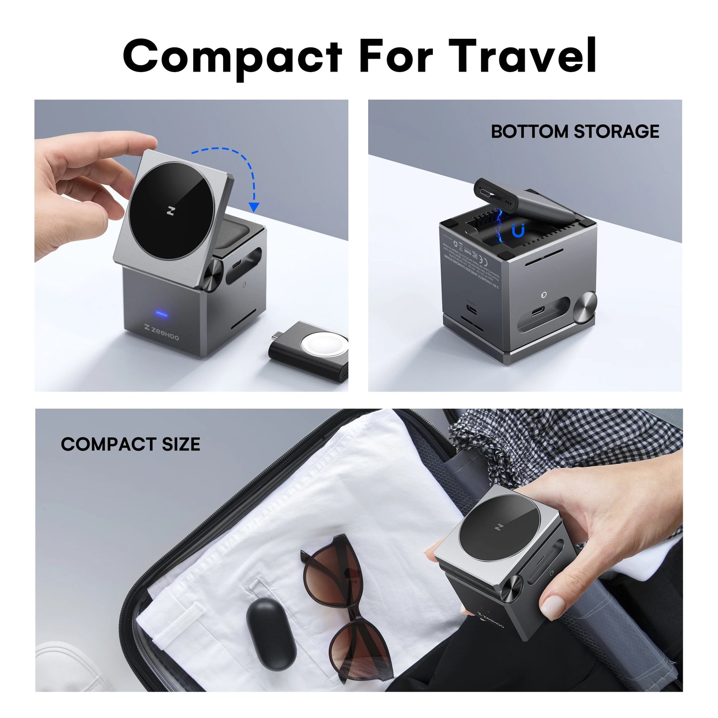 ZeeHoo 3 in 1 Charging Station Multiple Devices Apple, MagSafe Portable Charger iPhone Wireless Stand, Travel Charger for iPhon