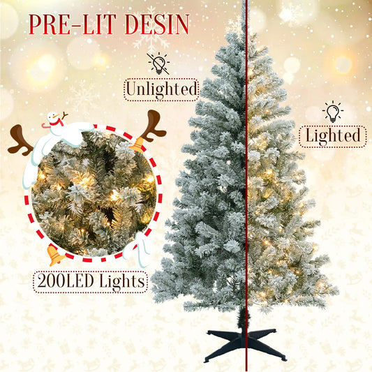 2025 190cm Pre-Lit 460 Dense Branch Tips 200 Warm-White LED Light White Green Artificial Christmas Tree