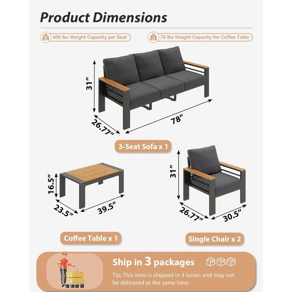 5-Seat Outdoor Sectional Patio Set with Coffee Table, Upgraded Cushions for Backyard, Garden & Poolside