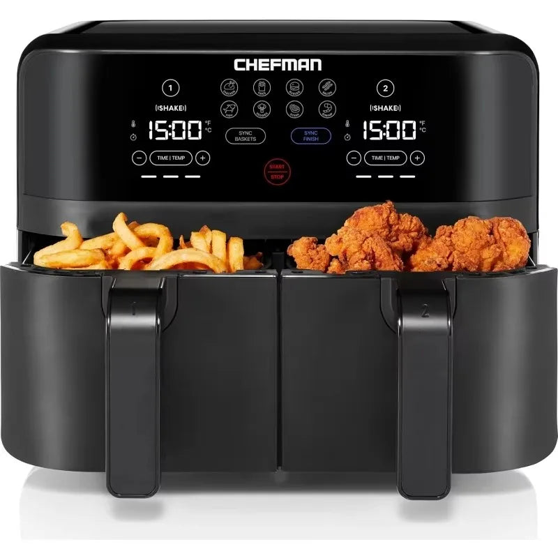 Chefman TurboFry® Touch 6-Quart Dual Basket Air Fryer – Sync Cook Finish, Hi-Fry Crisp Mode, Digital Touchscreen