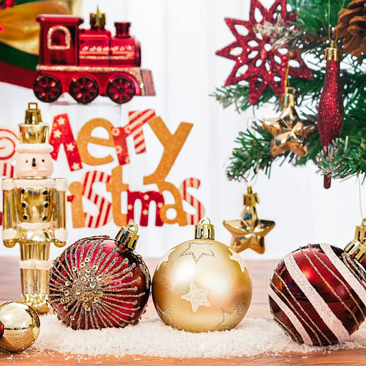 50Pcs Christmas Tree Hanging Decors Decorative Red and Golden Xmas Tree Pendants Shatterproof Home Xmas Decoration for New Year