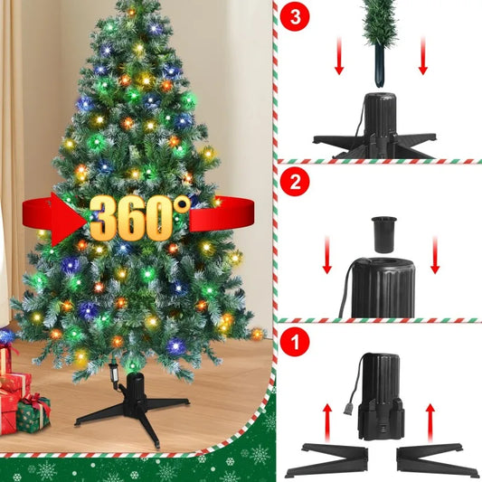 300 Warm LED Multicolor Lights Christmas Tree 360 Rotating Design Holiday Decor