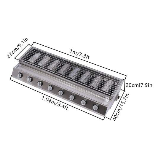 8-Burner Stainless Steel Gas BBQ Grill with Adjustable Height, Portable Outdoor Tabletop Grill, Easy Clean Propane Barbecue for Camping & Commercial Use