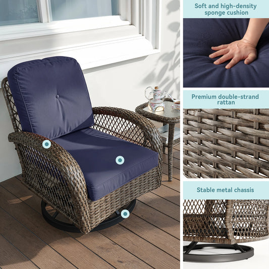 3-Piece Patio Bistro Set with Swivel Rocking Chairs & Glass Coffee Table