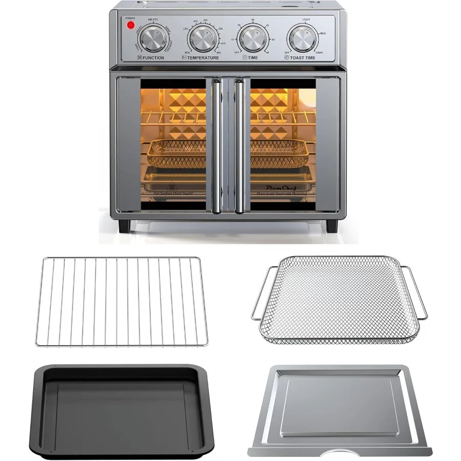 26QT Air Fryer Toaster Oven Combo with French Doors – 1700W Stainless Steel Convection Countertop Oven with 7 Presets for Baking, Toasting, Broiling & Air Frying