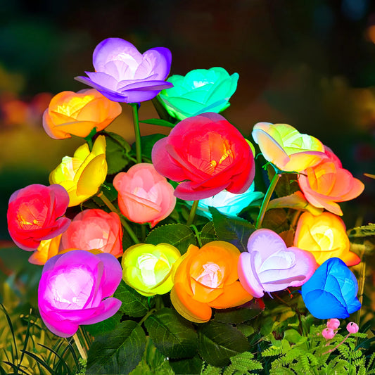 Solar Rose Lights - 7 Color Changing Outdoor Garden Decor - 4/8 Pack