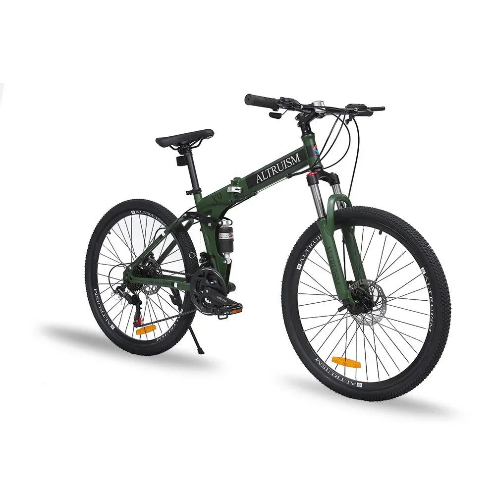 26” Folding Mountain Bike 21-Speed Shimano – Full Suspension & Disc Brakes
