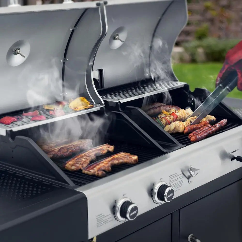 ZH3002N Propane Gas & Charcoal Grill Combo – Dual Fuel BBQ Grill with Cabinet & Side Shelves