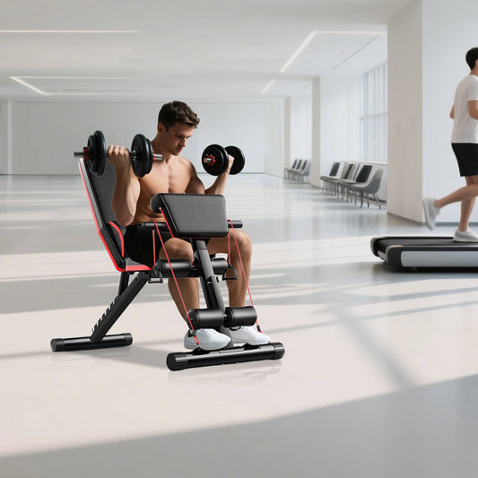 Adjustable Weight Bench with Cushion Support and Resistance Bands