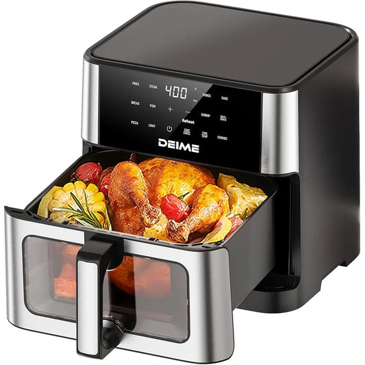DEIME 10.2QT Large Air Fryer Oven with Viewing Window & 10 Preset Cooking Modes, 1700W Digital Touchscreen Healthy Cooker