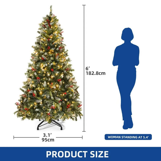 6ft Pre-Lit Frosted Pine Artificial Christmas Tree with 818 Tips and 250 Lights