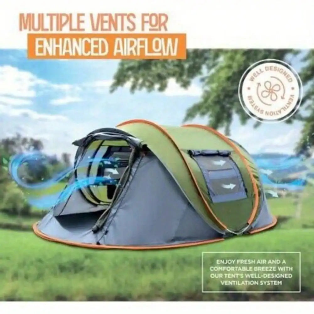 4-Person Easy Pop Up Camping Tent with 2 Doors, Waterproof & UPF50+ UV Protection