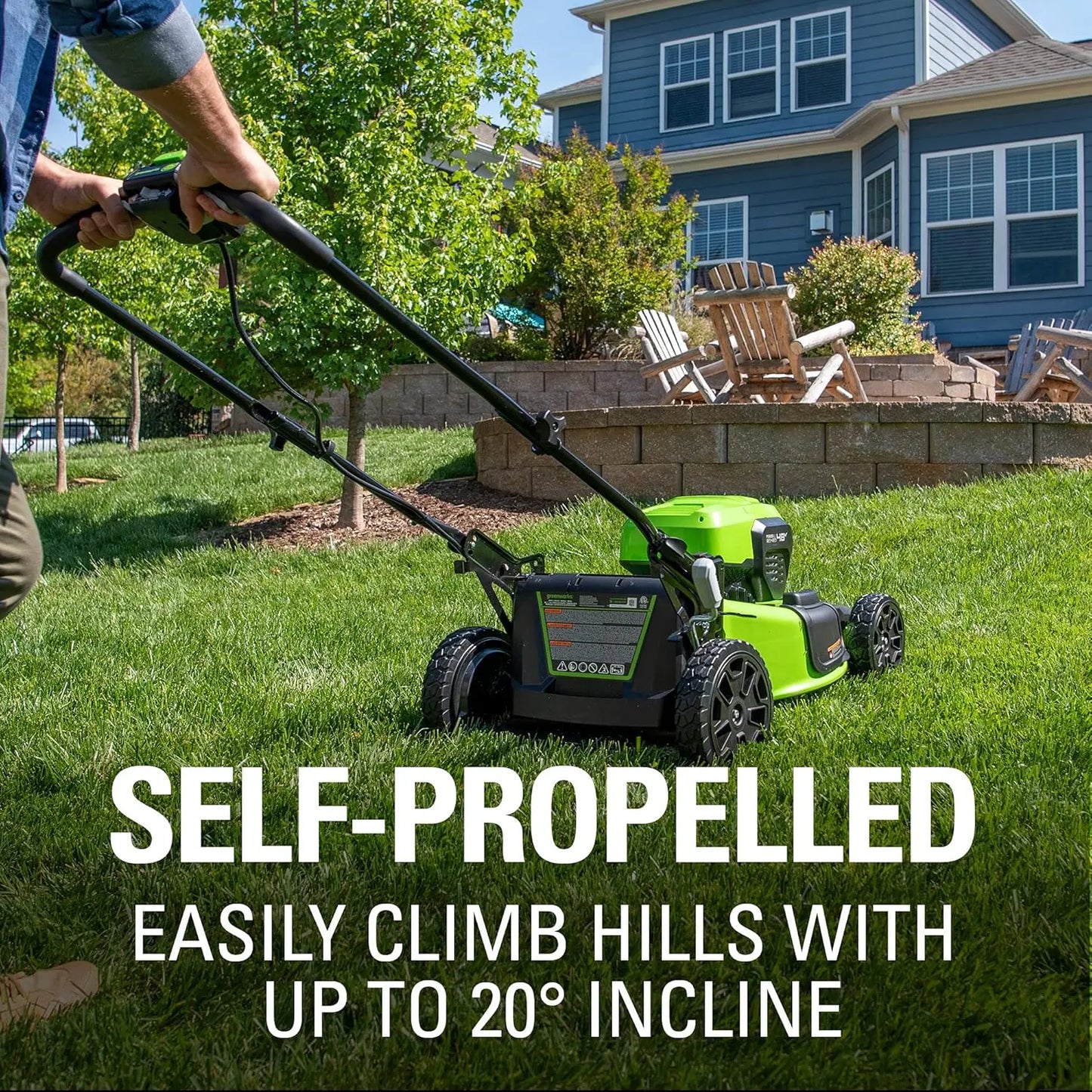 Greenworks 48V 21" Self-Propelled Cordless Lawn Mower – Brushless Motor, 4-in-1 Cutting, Dual 5.0Ah Batteries & Charger, 45 Min Runtime