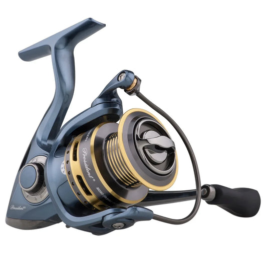 President size 35 spinning reel with 10 ball bearings, graphite body, and 12lb max drag