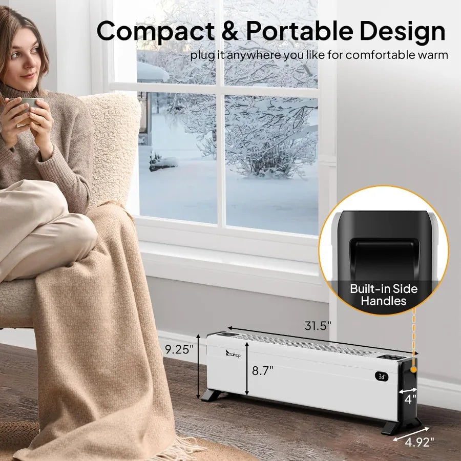 32'' Electric Baseboard Heater with Remote & Timer – 1500W Convection Space Heater with Adjustable Heating Modes & Safety Protection