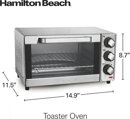 Hamilton Beach Countertop Toaster Oven & Pizza Maker – 4-Slice Capacity, Stainless Steel