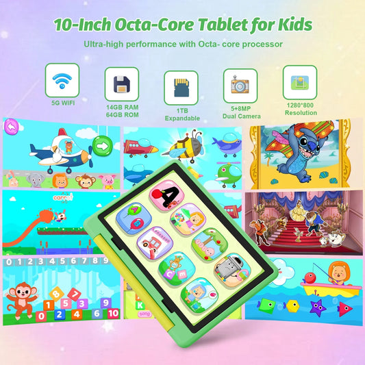 URAO 10-Inch Kids Android 14 Tablet – Educational Learning Tablet for Ages 3–12