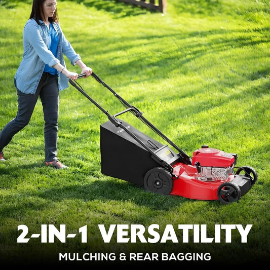 PowerSmart 21-Inch Gas Push Lawn Mower 144cc Engine 2-in-1 Mulching Rear Bagging
