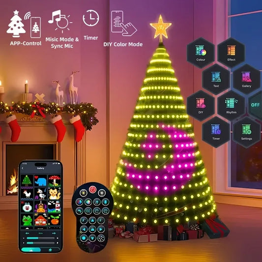 MIMIRGB 6.89FT Smart Christmas Tree Light 400 LED Indoor String Light with Remote Control DIY Text Christmas Tree Decoration