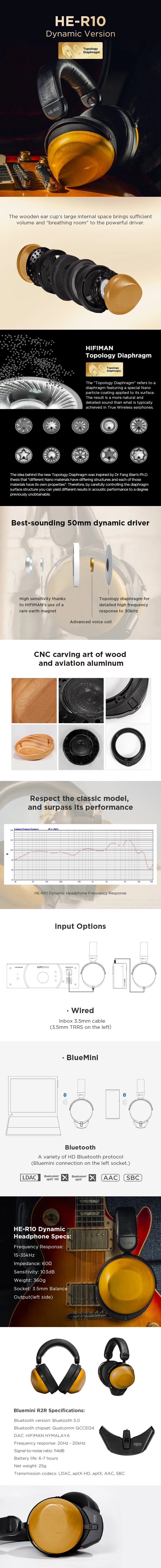 HIFIMAN HE-R10D Dynamic Topology Driver Closed-Back Over-Ear Headphones – Wired & Wireless for Home, Studio, and Recording