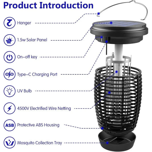 PALONE Solar Bug Zapper – 2-in-1 Mosquito Killer & Camping Light (4500V)