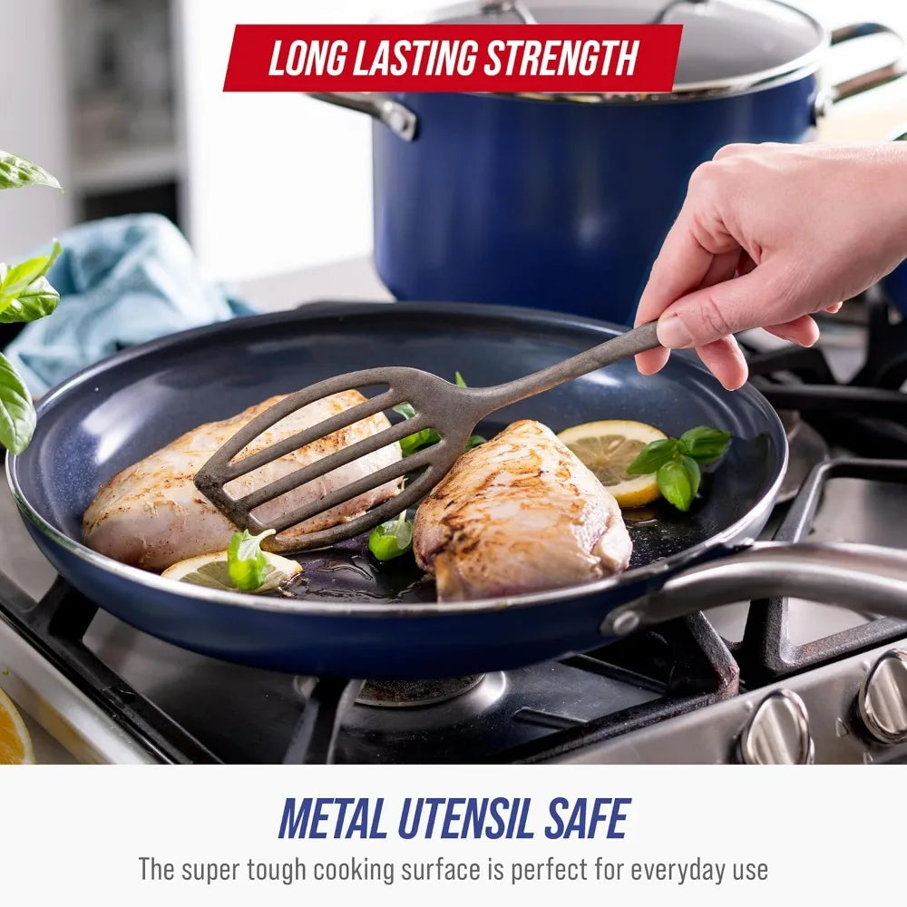 Blue Diamond 10-Piece Nonstick Cookware Set – Diamond Ceramic Coating, Toxin-Free, Dishwasher & Metal Utensil Safe