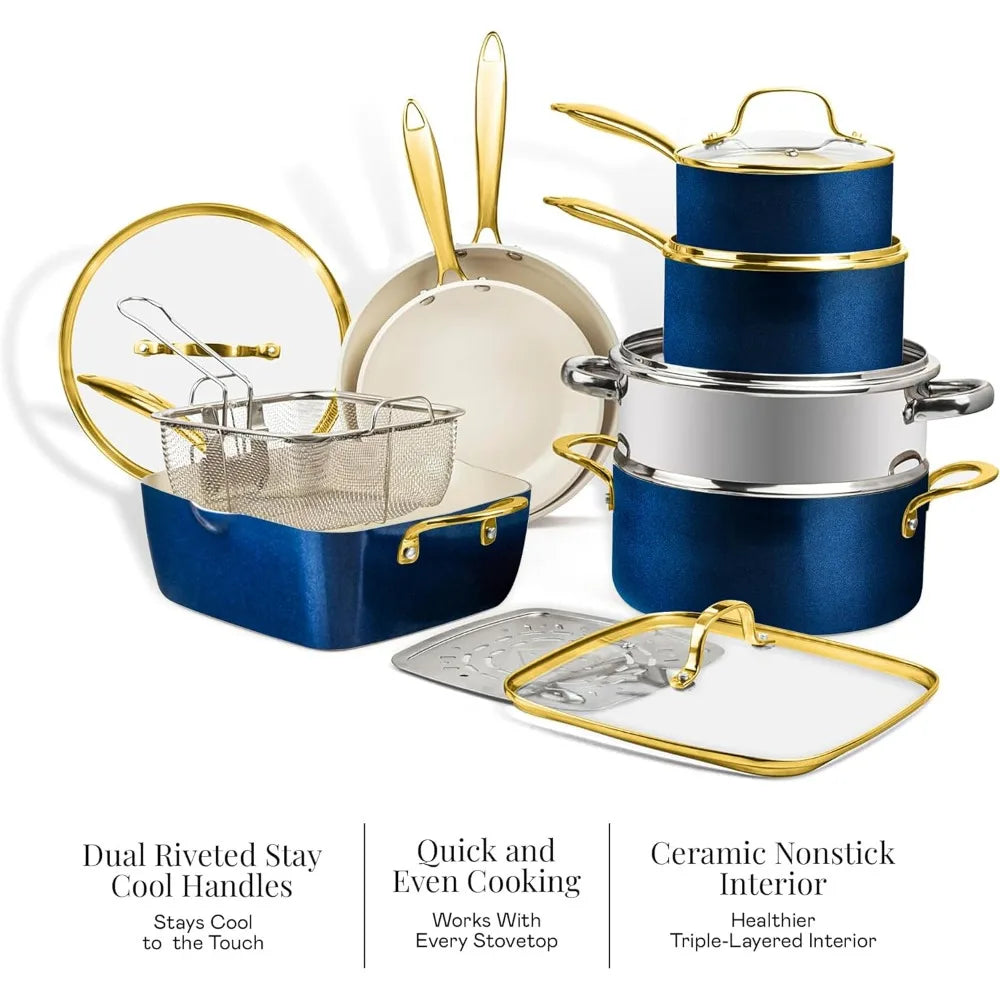 12-Piece Ceramic Nonstick Cookware Set with Steamer – PFOA/PFOS-Free