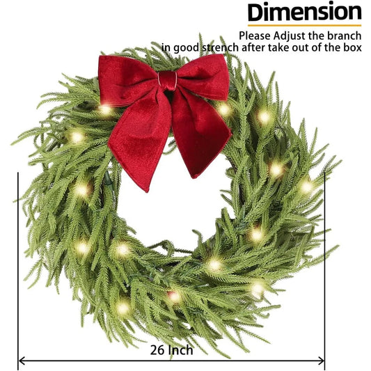26-Inch Pre-Lit Christmas Artificial Lighted Pine Winter Wreath Christmas Decor