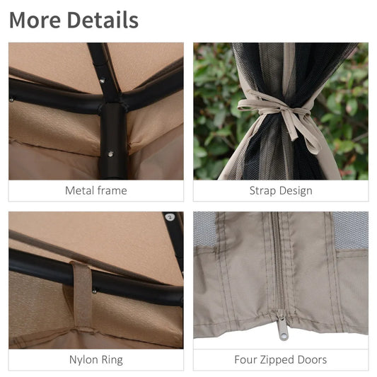 2-Tier Patio Gazebo with Mesh Walls and Steel Frame – Taupe