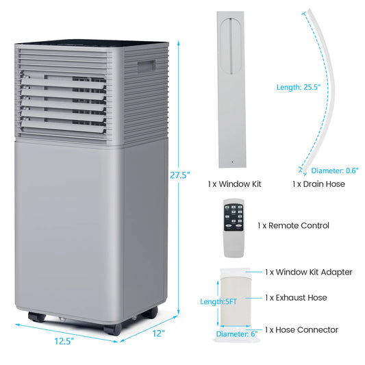 8000 BTU Portable Air Conditioner 3-in-1 with Dehumidifier, Fan Mode, Remote Control, and Window Kit – Ideal for Rooms up to 230 sq. ft.