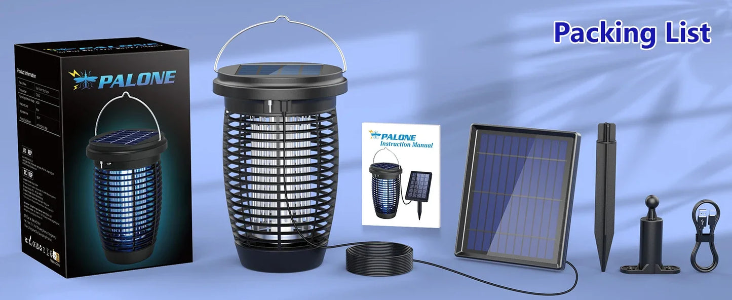 PALONE Solar Bug Zapper – 2-in-1 Mosquito Killer & Camping Light (4500V)
