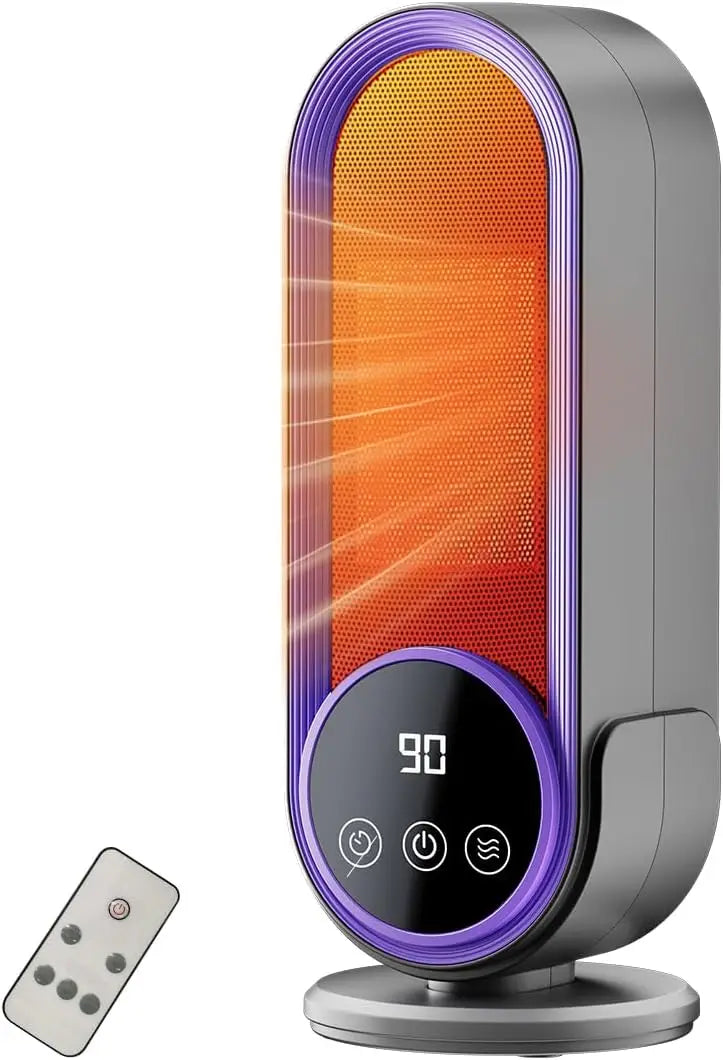 Portable 1200W PTC Ceramic Space Heater with Remote, Timer & Digital Display – Whisper-Quiet Heater for Bedroom or Office