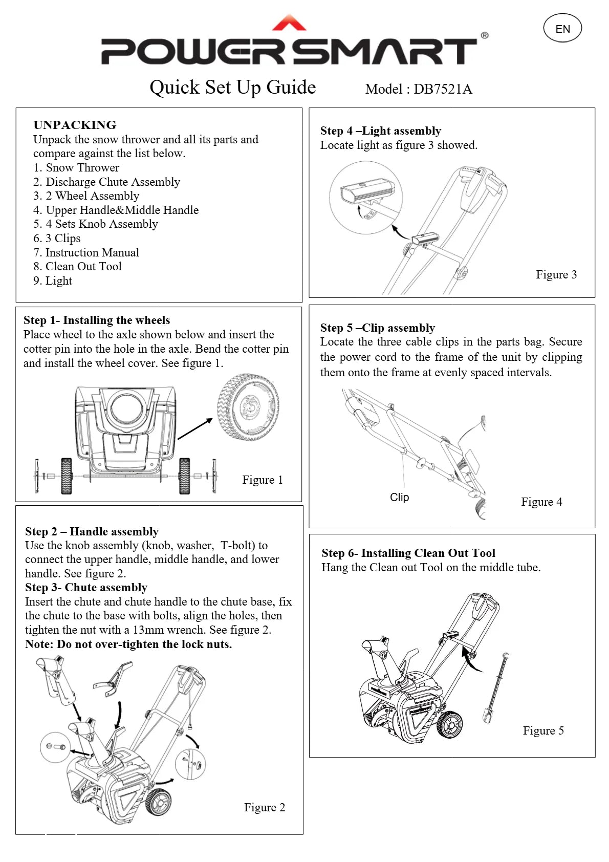 PowerSmart 15A Electric Snow Thrower – 21" Snow Blower with LED Light and 180° Chute | Corded Lightweight Snow Clearing Machine