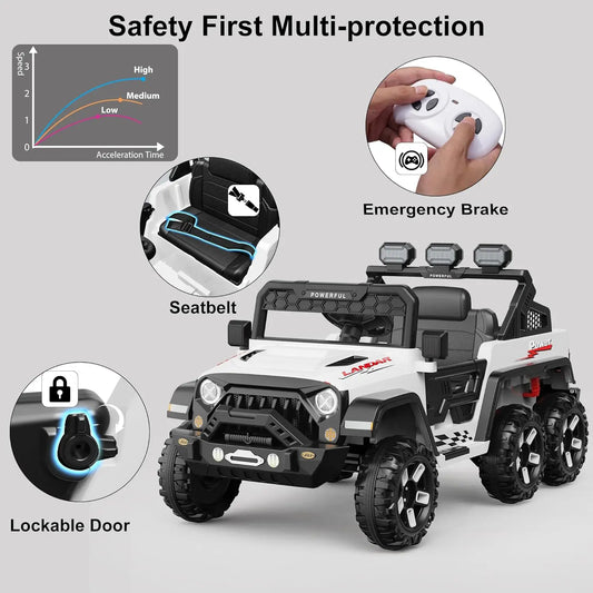 24V Power Wheels Ride-On Car for Kids with Remote Control – 6 Wheels, 4WD Switchable, Bluetooth, 3 Speeds & Electric Battery Vehicle for Ages 3–6