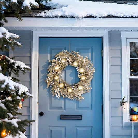 24-Inch Battery-Operated Christmas Wreath, 50 LED Lights & Shatterproof Mix, Easy Outdoor Door Decoration Christmas, New Year