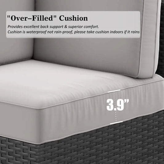 Outdoor Patio Furniture Set with Fire Pit, Wicker Rattan Sectional Sofa and Coffee Table