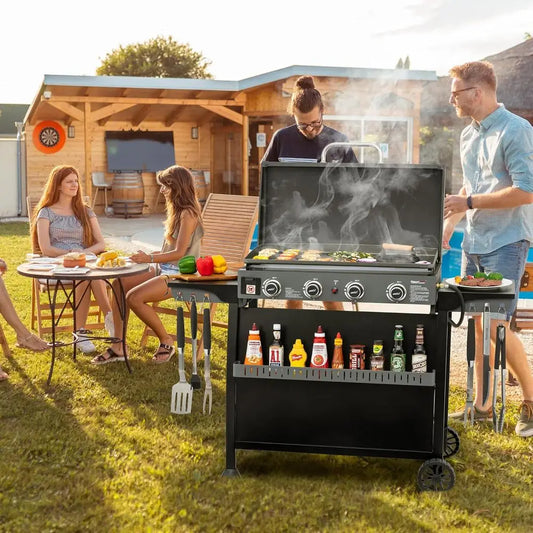 PD4001 4 Burner Propane Gas Griddle with Removable Standing Cart, Convertible to Tabletop Design, lat Top Grill with Hood or Cam