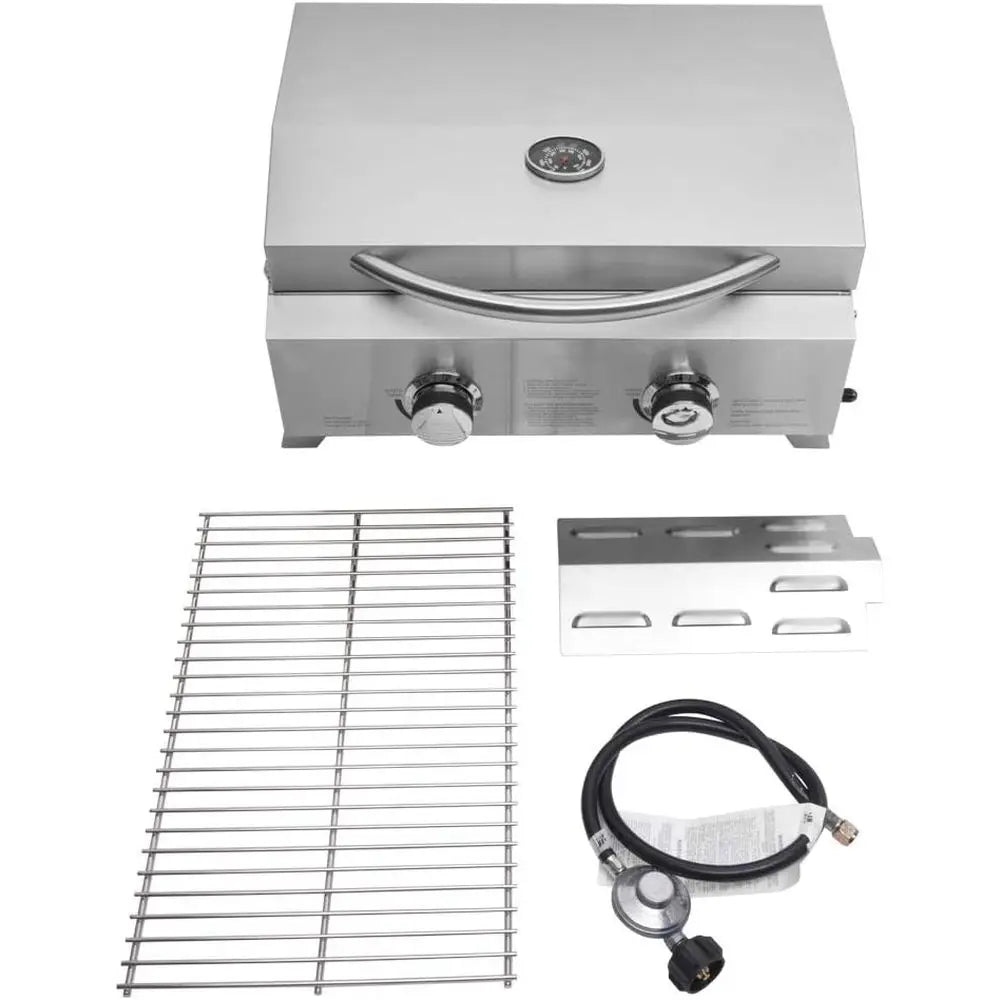 Portable Gas Grill with 2 Burner, 20,000BTU Large Tabletop Camping Propane Griddle for Outdoor Patio Garden BBQ Picnic Tailgating
