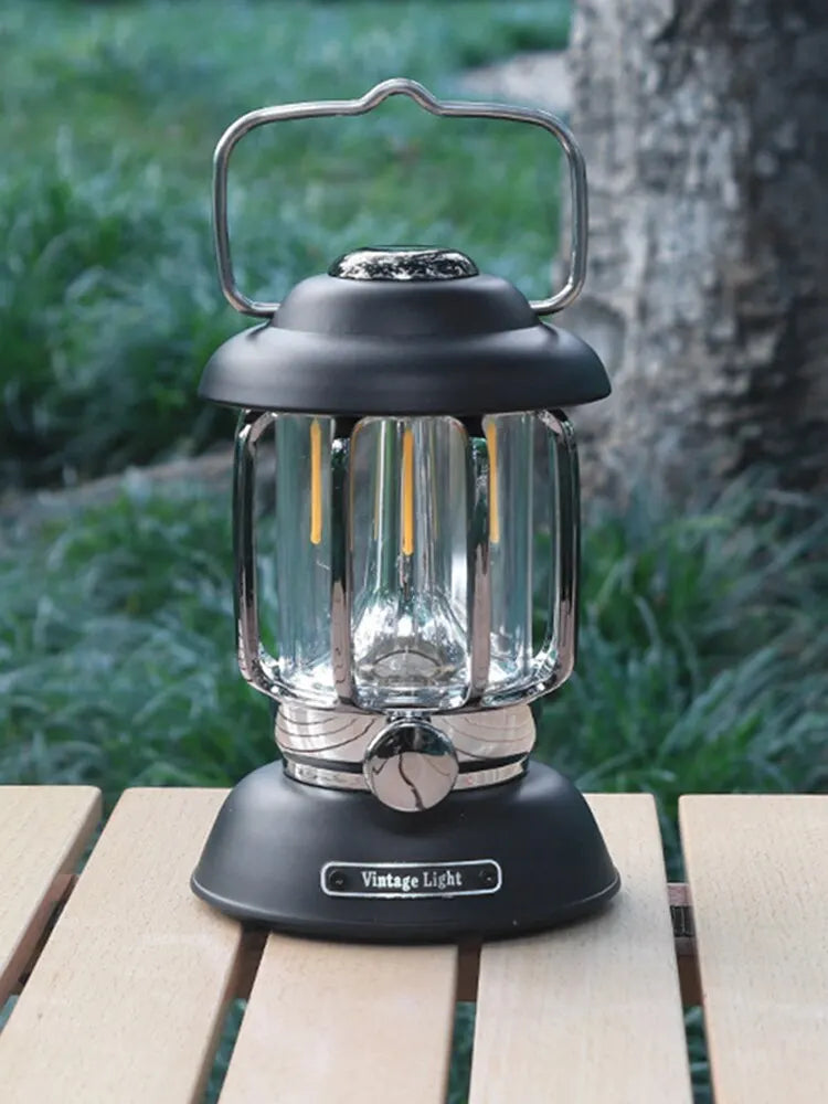 Outdoor Vintage Camping Lantern USB Rechargeable Retro LED Light Portable Waterproof Emergency Lamp